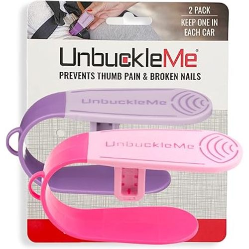 UnbuckleMe Car Seat Buckle Release Tool (As Seen on Shark Tank) - Easy Opener Aid for Arthritis, Long Nails, Older Kids - Button Pusher for Infant, Toddler Car Seats (2 Pack, Pink & Purple)