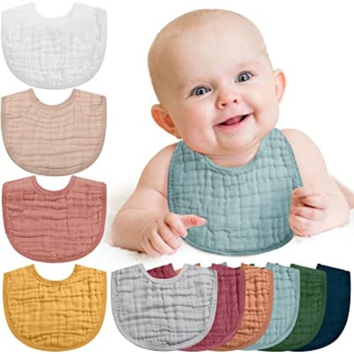 Tatuo 10 Pieces Muslin Baby Bibs Bulk Adjustable Newborn Bandana Drool Bibs for Baby Boy Girl Burping Cloth