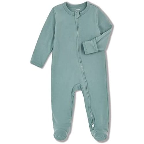 Aablexema Baby Footed Pajamas with Mitten Cuffs - Unisex Newborn Infant 2 Ways Zipper Cotton Footie Pjs