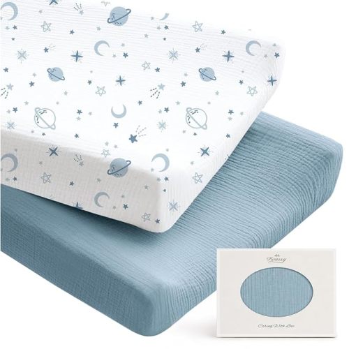 Konssy 100% Cotton Muslin Changing Pad Cover 2 Pack, 32"x16" Standard Fit