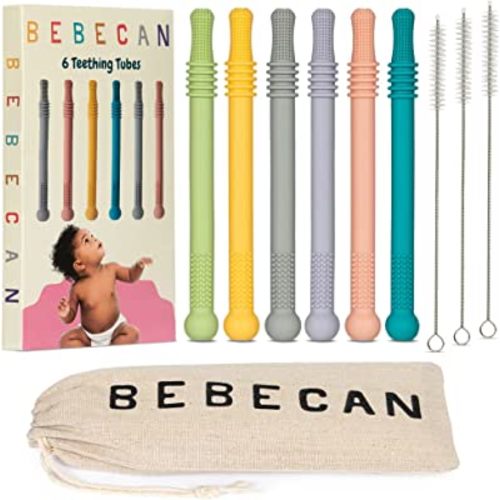 BEBECAN Teething Sticks for Babies - Infant Teething Relief for Teething Baby in 6 Vibrant Colors, Super Soft Silicone Baby Teethers, Teething Toys for Babies 0-6 Months
