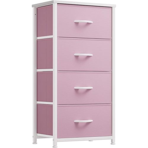 YITAHOME Storage Drawer with 4 Drawers - Fabric Dressers for Teen, Dresser for Bedroom, Living Room, Closets - Sturdy Steel Frame, Wooden Top & Easy Pull Fabric Bins, Pink