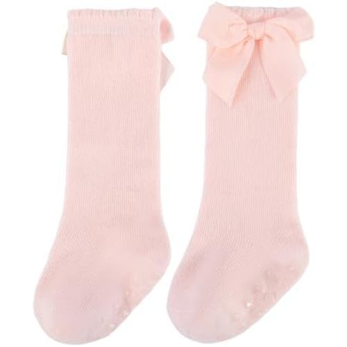 Baby Knee High Socks Girls Newborn Infants Toddlers Cotton Bow Ruffle Long Socks Non Slip Stockings Dress Socks