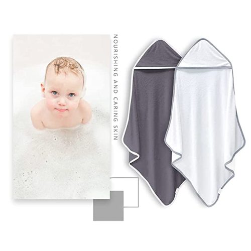 BAMBOO QUEEN 2 Pack Premium Bamboo Baby Bath Towel - Ultra Soft Hooded Towels for Babies,Toddler,Infant - Newborn Essential -Perfect Baby Registry Gifts for Boy Girl(White and Dark Grey, 30x30 Inch) - 30x30 Inch (Pack of 2)
