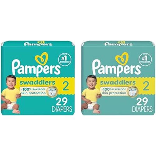Pampers Swaddlers Diapers - Size 2, 29 Count, Ultra Soft Disposable Baby Diapers (Pack of 2)