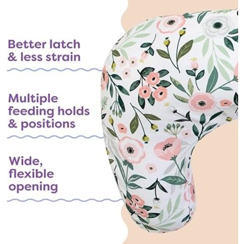 Boppy Nursing Pillow - Firm, Ergonomic U-Shaped Bottle and Breastfeeding Pillow with High Lift for Comfort and Support, Spacious Surface - Pink Garden Flowers