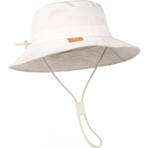 Baby Sun Hat for Boy Girl Toddler Summer Bucket Hat Kids Sun Protection Beach Hat Cotton Baby Hats - 0-6 Months - White