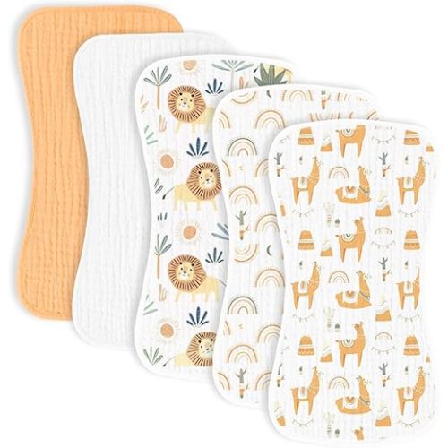 5 Pack Muslin Baby Burp Cloths- Neutral Muslin Burping Cloths for Baby Boys Girls and Newborn Towel, Unisex- Large Absorbent Burp Cloths-20 x10 Inches