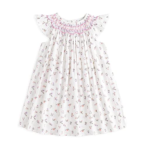 Simplee kids Baby Girl Smocked Dress Summer Casual Short Sleeve Dresses Floral Print Sundress Princess Dress for Toddlers