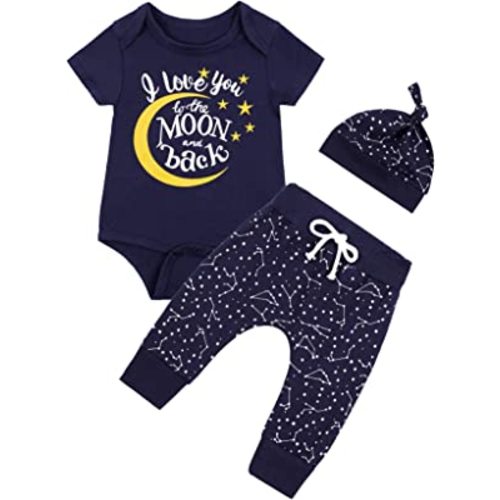 Baby Boy Space Theme Outfit Newborn Boy I Love You To The Moon And Back Baby Shower Infant Space Clothes Romper Pants Set