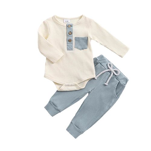 Amazon.com: fhutpw Baby Boy Clothes 3 6 12 18 Months Ribbed Knitted Long Sleeve Romper and Pants Sets Newborn Fall Splicing Color Outfits (White&Blue, 0-3 Months): Clothing, Shoes & Jewelry