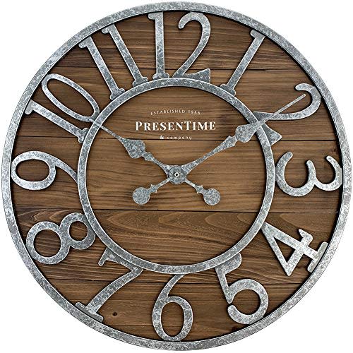 Presentime & Co Vintage Farmhouse Series, Galvanized Rustic Barnwood Clock, 19.5 inch, Galvanized Finish Arabic Numerals with Weathered Natural Barnwood, Farmhouse Dcor/Wall Dcor