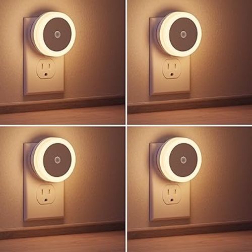 Briignite LED Baby Night Lights Plug into Wall [4Pack], Nightlight with Light Sensors for Kids Room, Bathroom Stair Lights, Hallway Light, Warm White