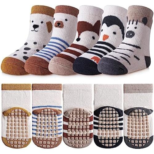 TRUEHAN 5 Pairs Toddler Non Slip Socks with Grips Baby Socks for Kids Girls Boys