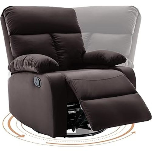 Swivel Rocker Recliner, Rocking Recliners Chair for Small Spaces, Small Rocker Recliner Chair, Nursery Rocking Chairs for Living Room, RV, Nursery, Brown