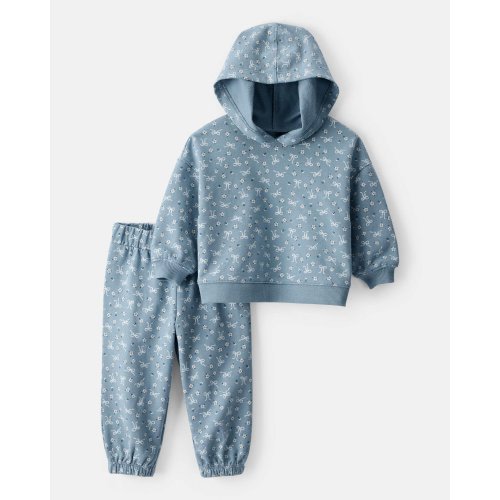 Baby Girl 2-Piece Bow Print Cotton Long-Sleeve Hoodie & Pant Set - Blue - Carter's | Carter's