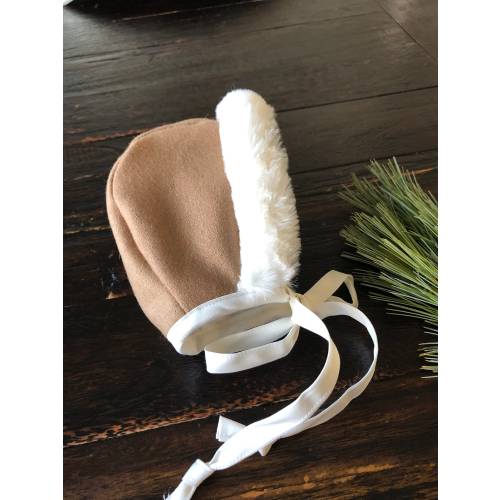 Brown - wool baby bonnet