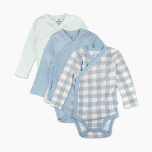 Honest Baby Clothing 3-Pack Organic Cotton Long Sleeve Side Snap Bodysuits - Blue Painted Buffalo, Newborn
