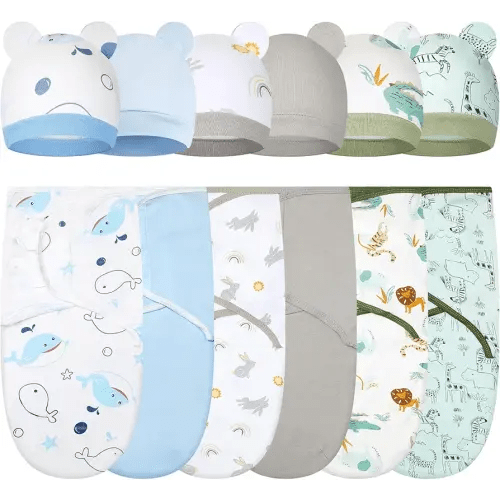 ramede 6 Pack Baby Swaddle Blanket with Hats Sleep Swaddle for 0-3 Months Newborn Sacks Soft Cotton Wearable for Baby Boy Girl Sleeping(Multicolor, Animal)