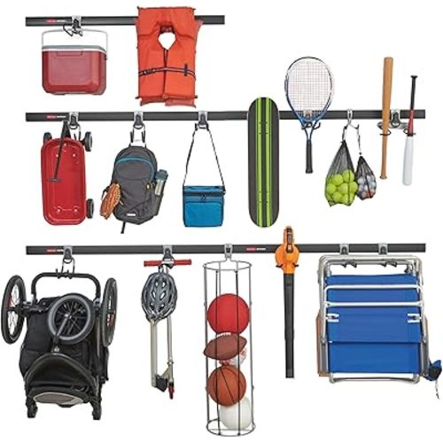 Rubbermaid 20-Piece FastTrack Garage Wall-Mounted Storage Kit 5 Rails and 15 Hooks for Home/House/Tool/Sports/Utility Purposes