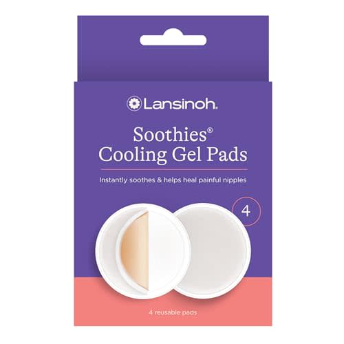 Lansinoh Soothies Cooling Gel Pads, 4 Count, Breastfeeding Essentials, Provides Cooling Relief for Sore Nipples