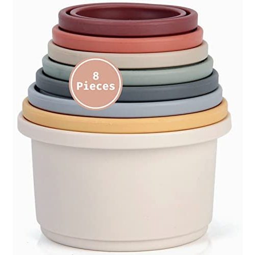 Stacking Cups - Toddler Toys, Modern Design with Numbers, Patterns, Pastel Colors - Montessori Toys - Fun Educational Toys, Bath Toys, Toys for Boys & Girls Toys - Baby Shower Gifts & Baby Toys