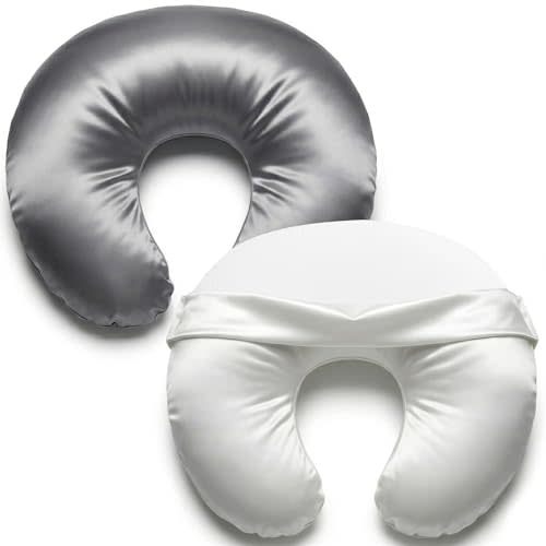 Pro Goleem Satin Nursing Pillow Cover 2 Pack Soft Silk Feeling Feeding Pillow Slipcover for Breastfeeding Moms Fits Standard Infant Nursing Pillow or Positioner Gray and White