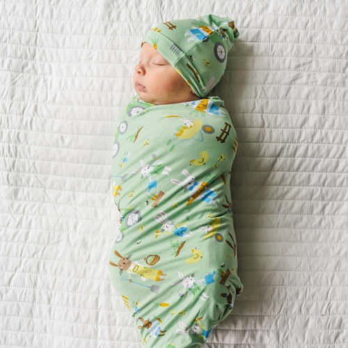 Little Sleepies - Blue Elephant Snuggles Bamboo Viscose Swaddle + Hat –  Modern Milk