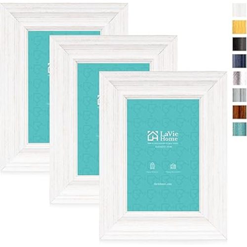 LaVie Home 4x6 Picture Frames (3 Pack, White) Rustic Photo Frame Set with High Definition Glass for Wall Mount & Table Top Display