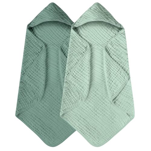 Yoofoss Hooded Baby Towels for Newborn 2 Pack 100% Muslin Organic Cotton Baby Bath Towel with Hood for Babies, Infant, Toddler and Kids, Large 32x32Inch, Soft and Absorbent Newborn Essential