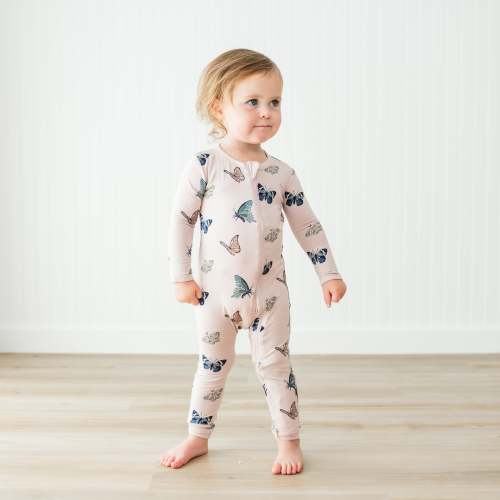 Zippered Romper in Blush Butterfly
