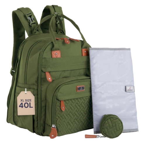 BabbleRoo, Diaper Bag Backpack, XL 40L, Green Waterproof
