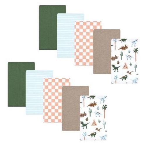 Hudson Baby Boys Cotton Flannel Burp Cloths 10-Pack, Retro Dinosaur, One Size