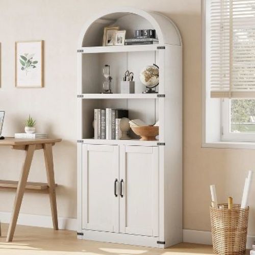 5-Shelf Arched Bookcase, 71.7" Tall Wooden Display Storage Rack for Home Office, Farmhouse Bookshelf