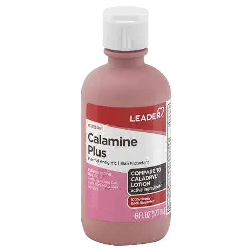 Leader Calamine Plus Anti-Itch Lotion, External Analgesic, Skin Protectant for Itch Relief, Poison Ivy, Insect Bites, Chicken Pox, for Adults & Children 2+, Compare to Caladryl - 6 oz