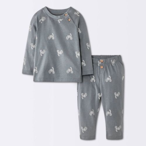 Baby Boys' 2pc Bike Graphic Raglan Long Sleeve T-Shirt and Pants Set - Cloud Island™ Charcoal Gray 6-9M