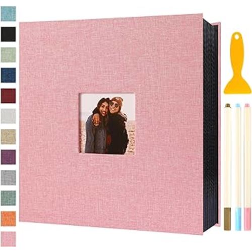 Photo Album Self Adhesive Pages Scrapbook Magnetic Photo Albums for 4x6 5x7 8x10 Pictures Books with Sticky Pages with A Metallic Pen for Baby Family Wedding 13.2x12.8 Pink 120 Pages