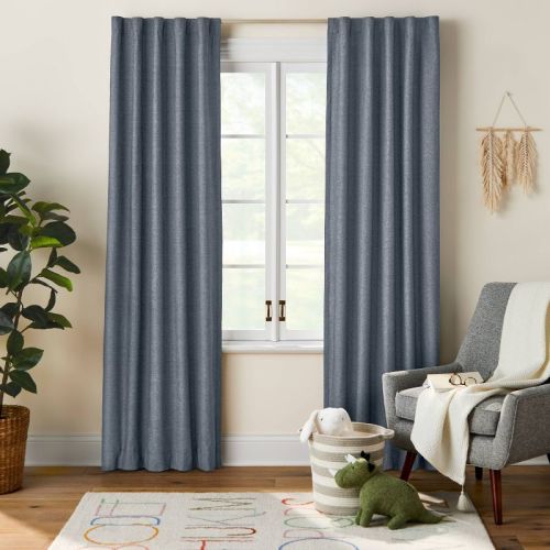 84" Blackout Chambray Cotton Kids' Panel Navy - Pillowfort™: Noise Reduction, UV Protection, Energy Efficient