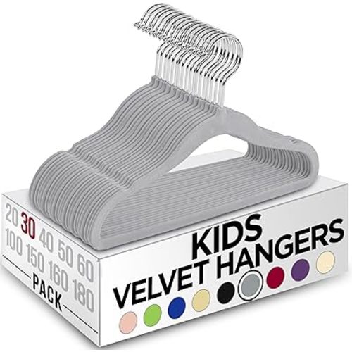 Utopia Home Kids Hangers Velvet (30 Pack) - 11 Inch Durable Baby Hangers for Closet - Perfect for Toddler & Non Slip for Everyday Use (Grey)