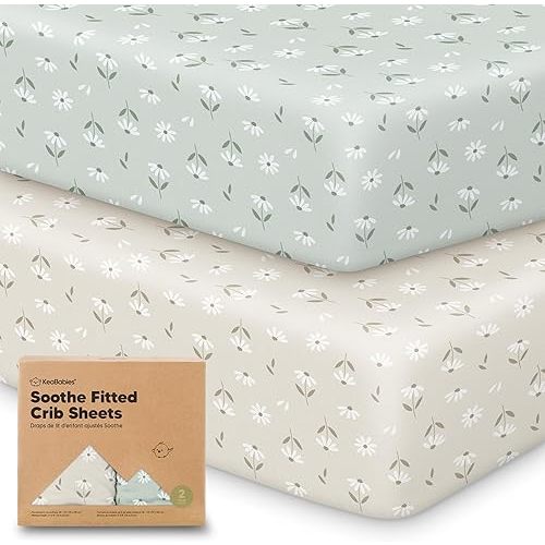 KeaBabies 2-Pack Organic Crib Sheets for Boys, Girls - Fitted Crib Mattress Sheet Neutral, Breathable Jersey Cotton Cover for Baby Bed, Toddler Mattress, Soft & Cute Prints (Daisies)