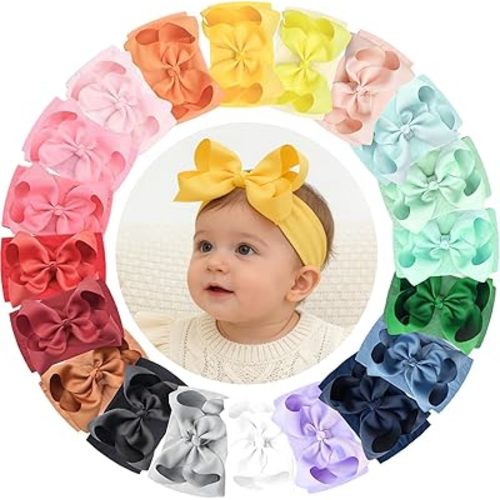 CÉLLOT 20 Colors Baby Bow Wide Turban Headbands Girls Big 6 inches Hair Bows Head Wraps Newborn Infants Toddlers Hairbands