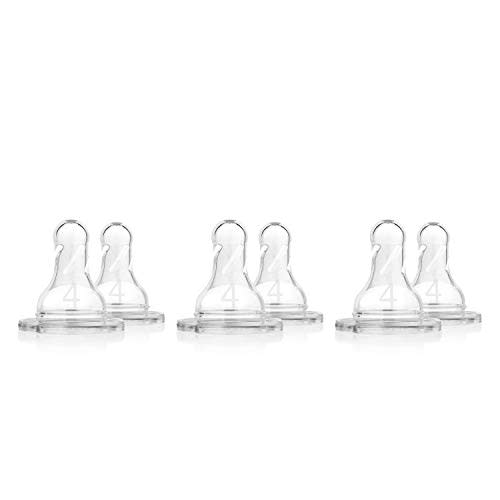 Dr. Brown’s Natural Flow Level 4 Narrow Baby Bottle Silicone Nipple, Fast Flow, 9m+, 100% Silicone Bottle Nipple, 6 Pack - Level 4, 6 Pack, 9m+