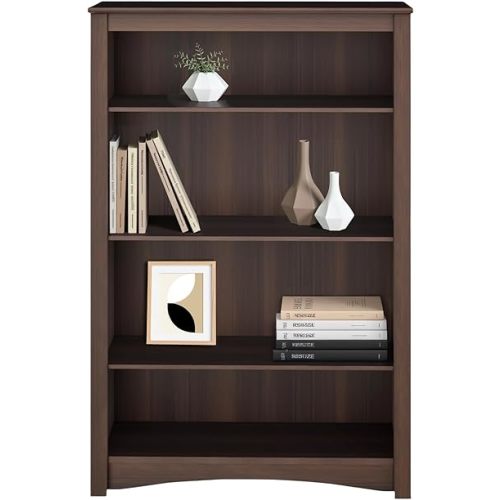 Prepac Sonoma 4-Tier Bookcase 48"H with 3 Adjustable Shelves, Espresso Storage Cabinet, Modern Display Cabinet, Bookshelf with Storage Shelves for Home Office, Living Room, Bedroom Organizer