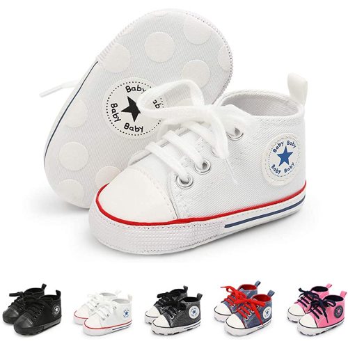 Meckior Baby Girls Boys Canvas Sneakers Soft Sole High-Top Ankle Infant First Walkers Crib Shoes