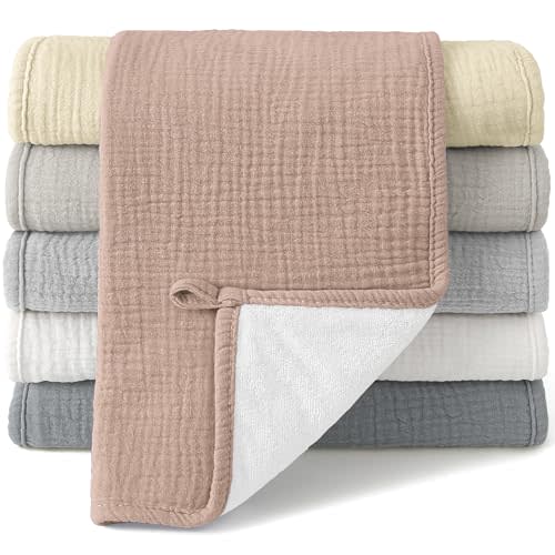 Bearmoss Muslin Burp Cloths, 100% Cotton Baby Burping Clothes, Large Extra Soft Absorbent for Unisex Newborn Boy and Girl, 20x10in, 6 Pack