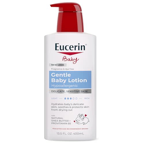 Eucerin Baby Body Lotion, Hypoallergenic and Fragrance Free Baby Lotion with Pro-Vitamin B5 and Shea Butter, 13.5 Fl Oz Bottle