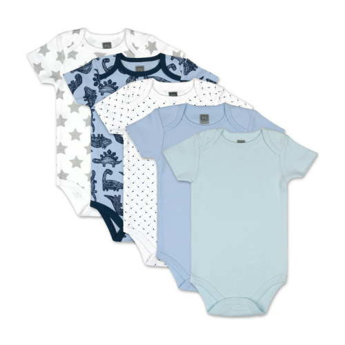 The Peanutshell Baby Boy Short Sleeve Bodysuits, 5 Pack, Blue Dinosaurs