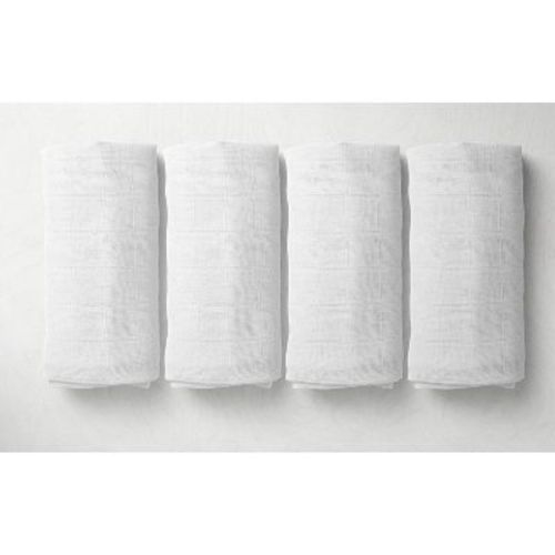 Bacati - Solid White Muslin Swaddling Blanets Set Of 4 Pcs