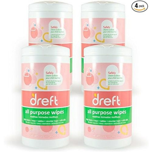 Dreft Multi-Surface All-Purpose Gentle Cleaning Wipes for Baby Toys, Car Seat, High Chair & More, 70 Count (Pack of 4)