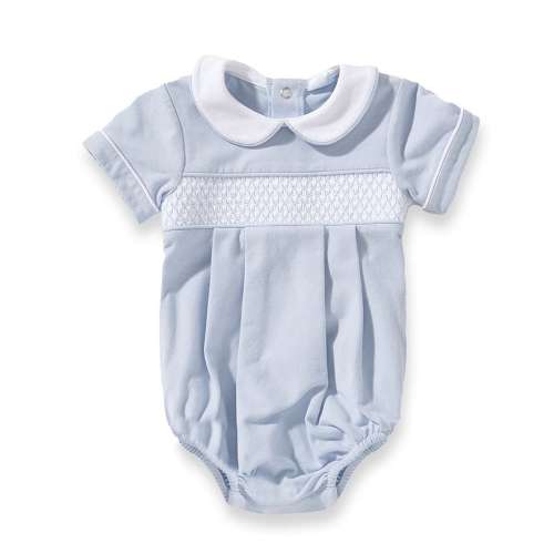 Edgehill Collection Baby Boys Striped Short Sleeve Smocked Bubble